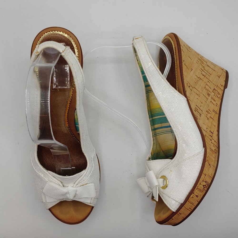 Sperry Top-Sider womens 9.5M Southsea White Sequin 3.75" Wedge 9506528
